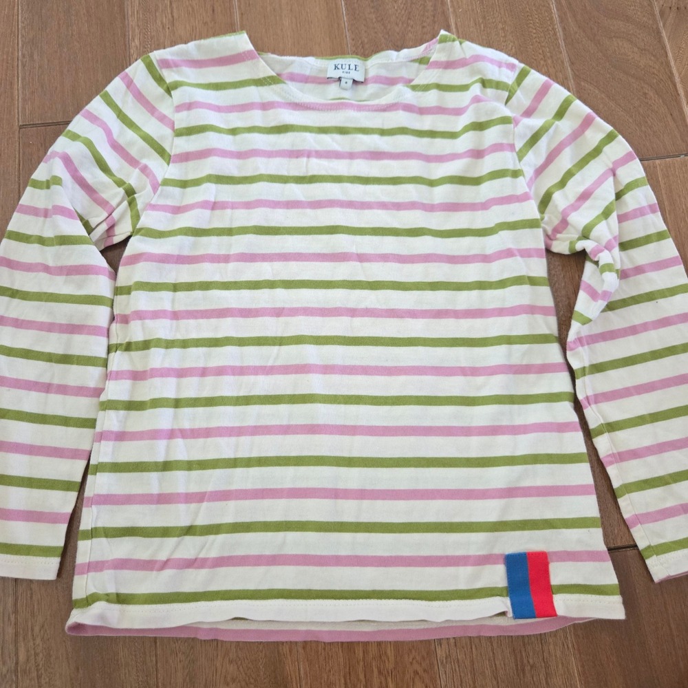 Kule Kids Striped Long Sleeve Cotton Tee Pink Green White Size 6 Preppy Parisian